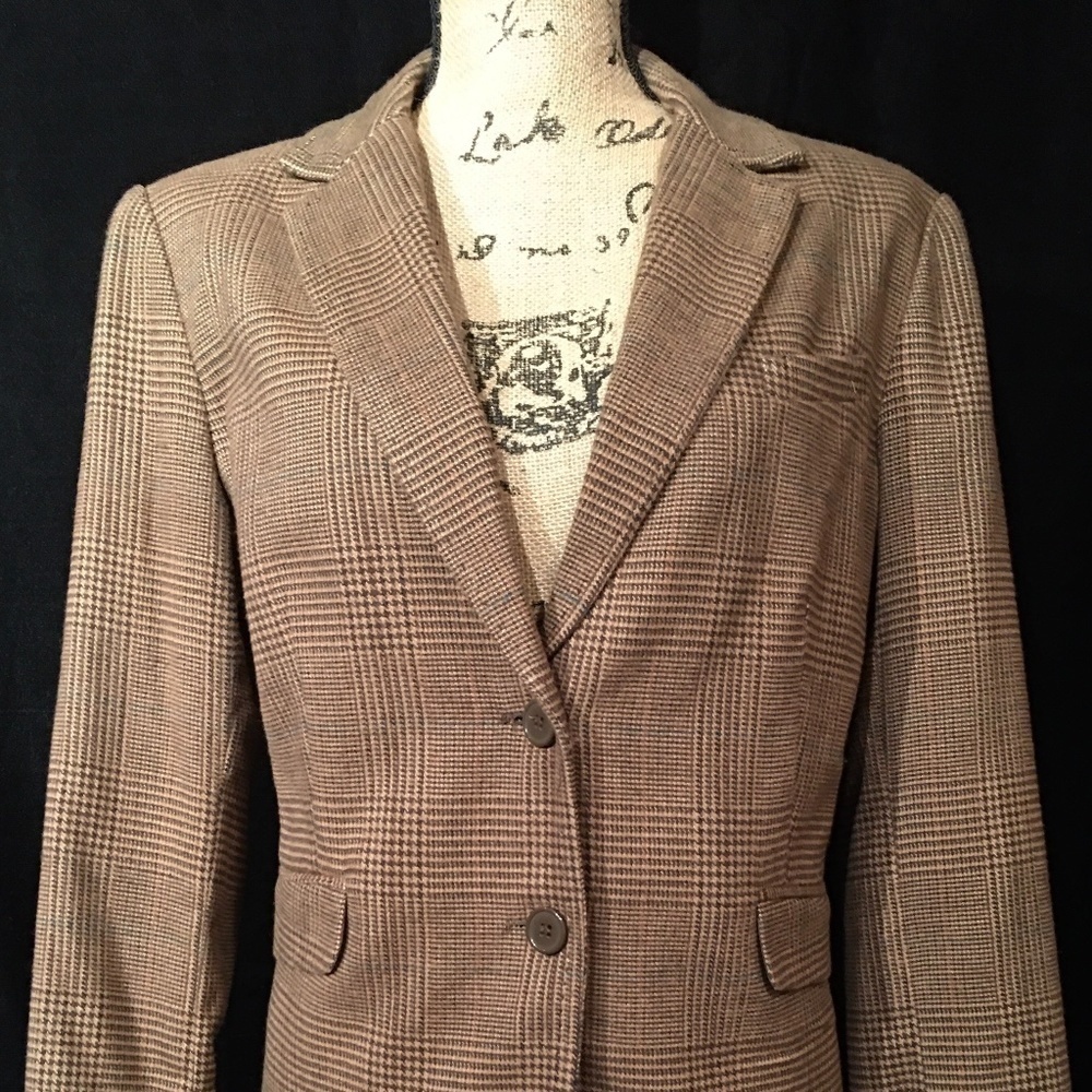 NEW YORK & COMPANY STRETCH Career BLAZER, BROWN GLEN PLAID, NWOT, Size 14